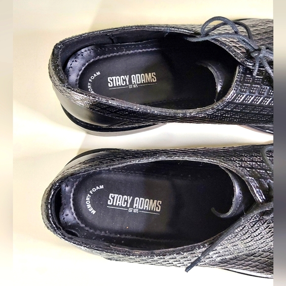 Stacy Adams Black Printed Cow Leather Lace Up Oxford Dress Shoes - Picture 6 of 13